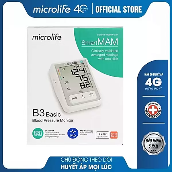 Máy đo huyết áp MICROLIFE B3 Basic công nghệ MAM thông minh đo 2 lần kép